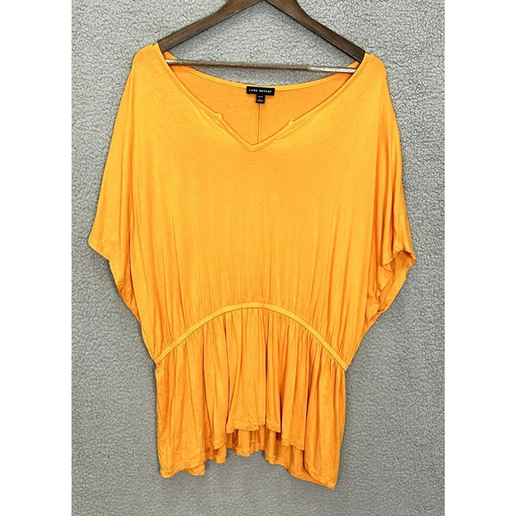 Lane Bryant Top Womens 22/24 Orange V Neck Drop Ruffle Waist Flutter Sleeve Boho - Picture 1 of 7